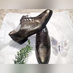 Cole Haan Gold Oxford Shoes with Wingtip Design